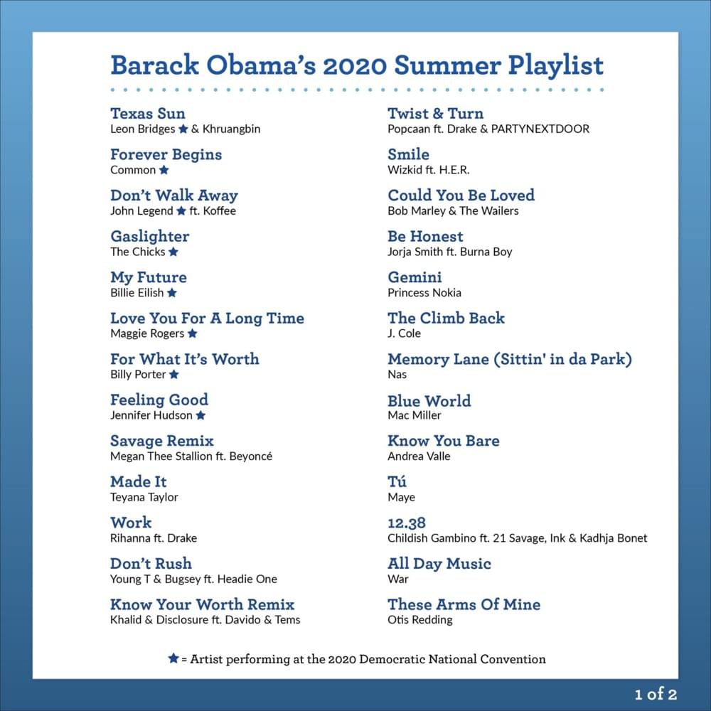 Barack Obama’s Summer 2020 Playlist