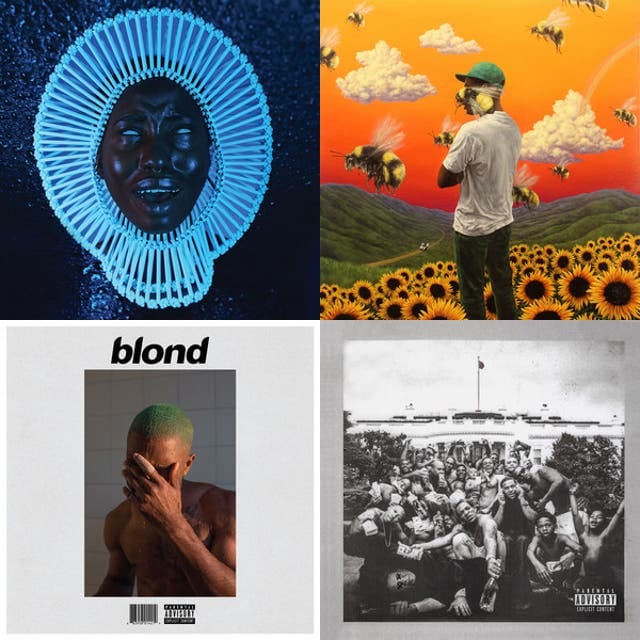 tyler,kendrick,frank ocean,childish gambino,steve lacy,kali uchis,daniel caesar,mac miller,brent,sza