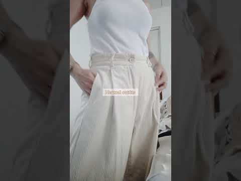 Corduroy (3) — neutral outfits ideas : blazer, white tank top and corduroy pants