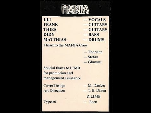 Mania (15) — Mania (Germany) "Break The Silence" demo 1984 6. Break the Silence