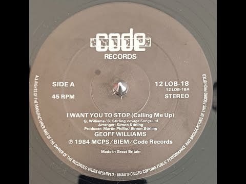 Geoffrey Williams — Geoff Williams - I Want You To Stop (12" Version 1984) [UK Boogie-Funk]