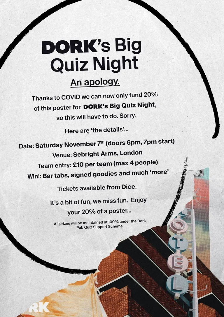 Come one, come a reasonable, COVID-safe number of people to Dork's Big Quiz Night