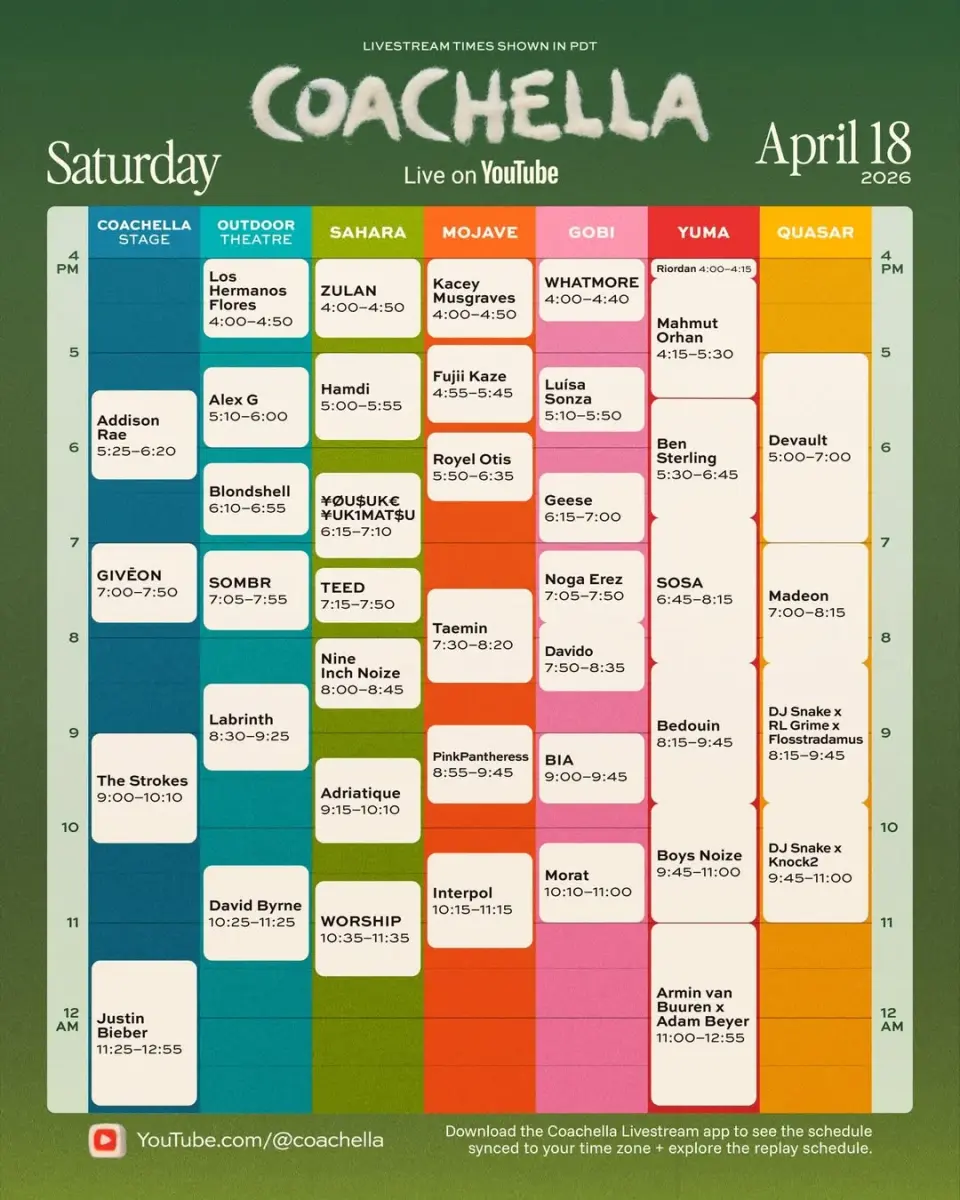 Coachella weekend 2 livestream times (Saturday)