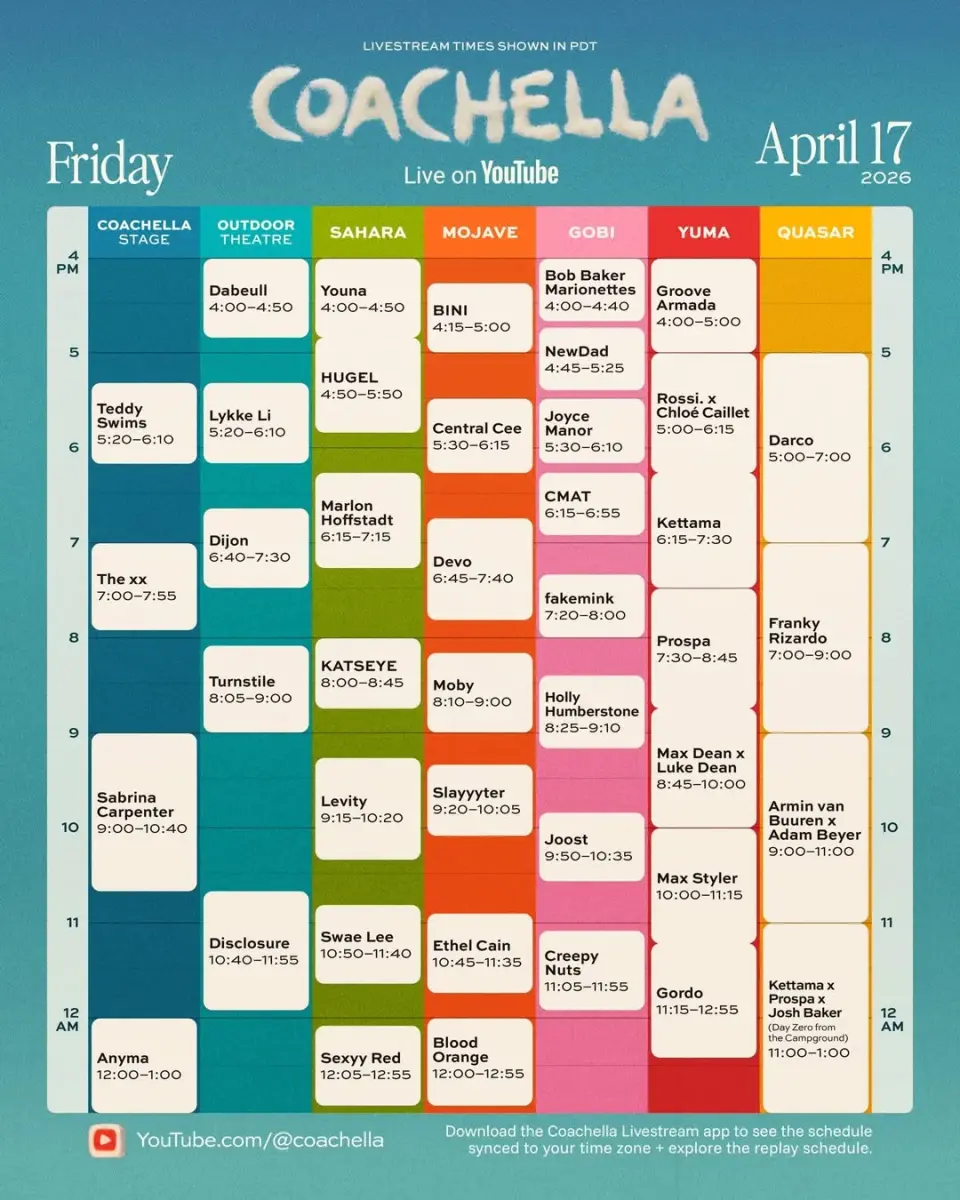 Coachella weekend 2 livestream times (Friday)