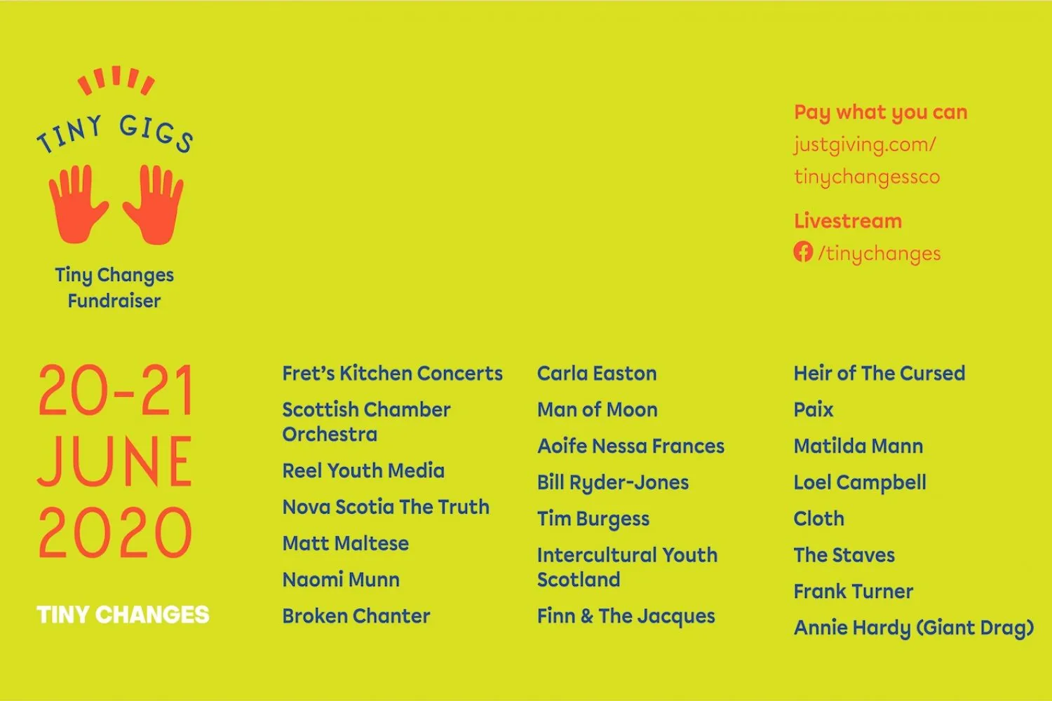 Tiny Changes has announced ‘Tiny Gigs’, a livestream weekend of performances